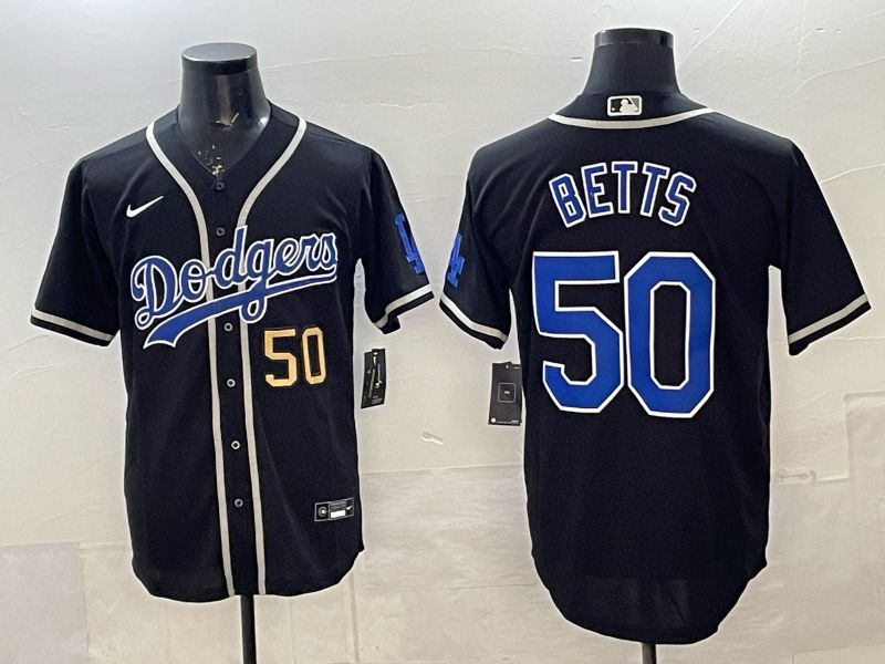 Men 2025 Nike Los Angeles Dodgers #50 Betts Black Game MLB Jersey 02
